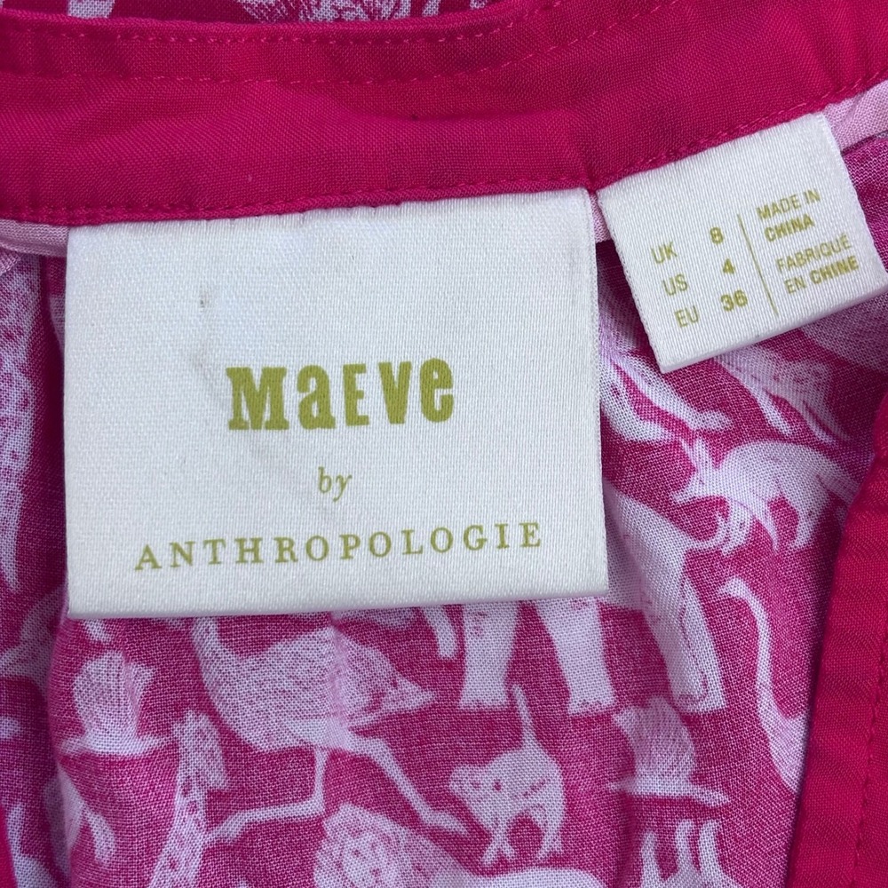 Maeve Anthropologie Whimsical Blouse Red White Safari Animal Print Sleeveless - Picture 6 of 9